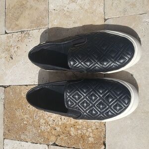 Tory Burch Quilted Sneakers; Black with White soles; Size 8M; Leather Uppers